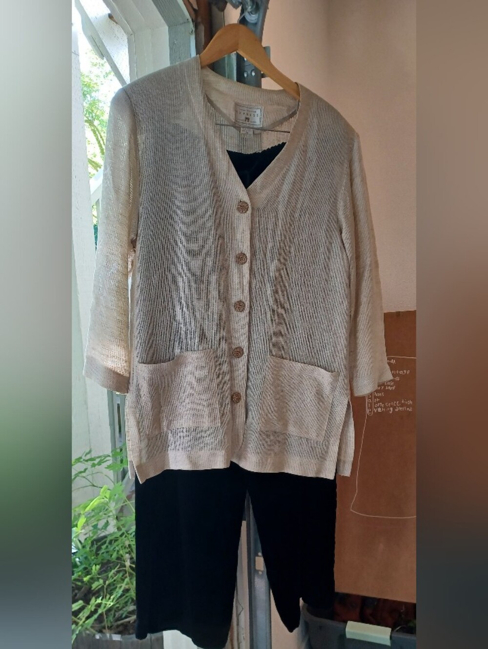 90s Vtg Velvet Pants And Beige Cardigan